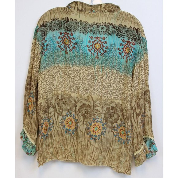 Dress barn Floral sz XL Boho Gypsy Artsy Beaded Fringe Wrinkle Look Summer Comfo - Picture 2 of 8